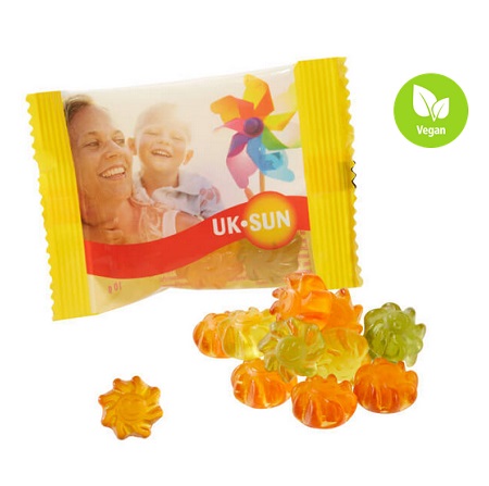 Veganes Wohlfühlfruchtgummi mit Aloe Vera im Werbetütchen 10g mit Logo