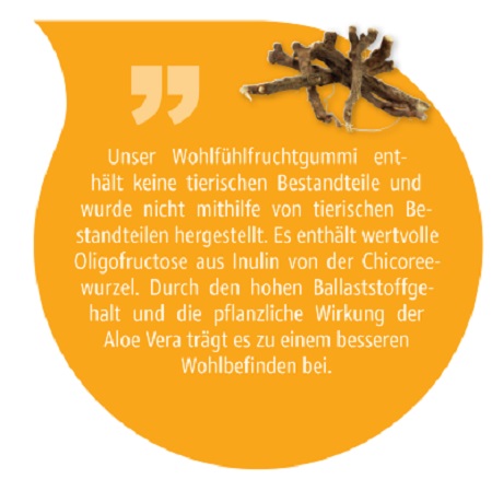 Veganes Wohlfühlfruchtgummi mit Aloe Vera in kompostierbarer Folie 10g als Werbegeschenk