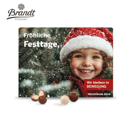 Wand Adventskalender mit Brandt Knusperkugeln mit Logo