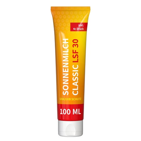 Sonnenmilch LSF 30 in 100 ml Tube individuell bedrucken als Werbegeschenk