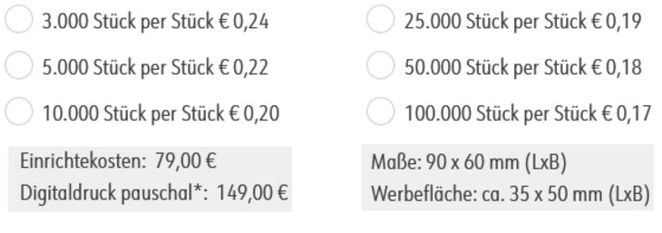 Preisliste Saure Kaubonbons in Werbetüte 10g mit Logo 