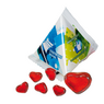 Fruchtgummi-Herz in Werbe-Pyramide 12 g mit Logo als Werbegeschenk