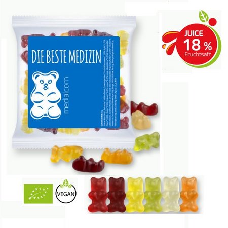 Bio Gummibärchen im Werbetütchen mit Etikett