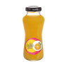 Orangensaft in Glasflasche mit Logo