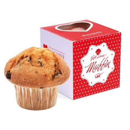 Muffin Maxi im Werbe-Würfel mit Herz und Werbung