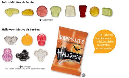 Fruchtgummi Standartformen Varianten/2 in kompostierbarer Verpackung mit Werbung