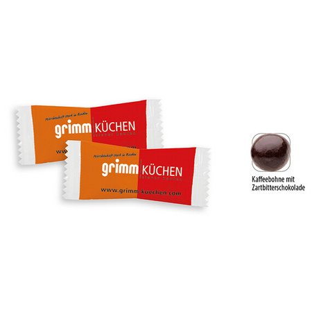 Schoko-Kaffeebohnen im Flowpack mit Werbedruck