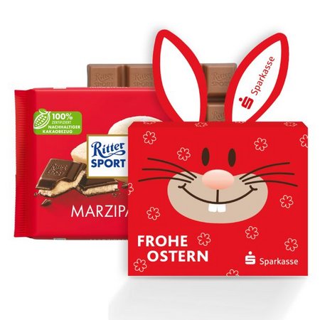 Schokotafel Ritter SPORT Osterhase mit Werbung