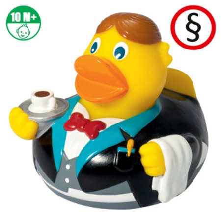 Quietsche-Ente Kellner mit Werbung oder Logo