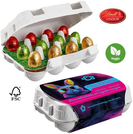 Lindt Lindor Mini-Eier im 12er Ostereier-Karton mit Werbung <br/>