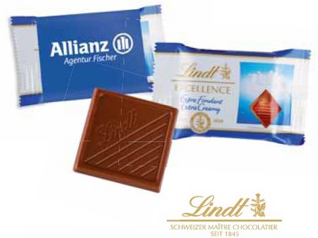 Lindt Schokotäfelchen „Excellence“ mit Werbebanderole mit Werbung, Logo