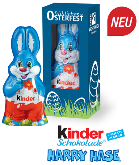 Kinder Schokohase mit Werbedruck oder Firmenlogo