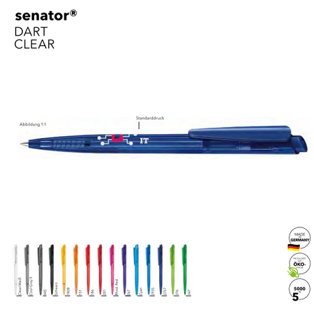 Senator Kugelschreiber Dart Clear mit eigenem Motiv bedrucken als Werbemittel