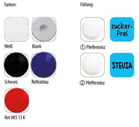Farben und Füllvarianten Klick-Dose-45 mit Werbedruck