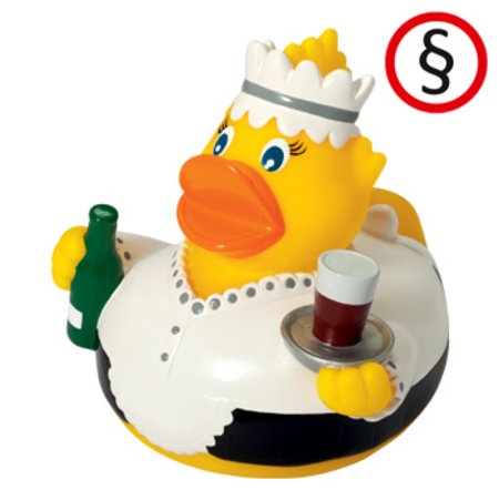Quietsche-Ente Kellnerin mit Werbung oder logo