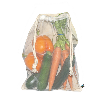 Veggie Bag mit Fairtrade-Baumwolle und einseitigem PET-Netz als Werbemittel in ihrem Design individuell bedrucken