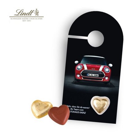 Schokokarte Business mit Lindt Herz und Werbung