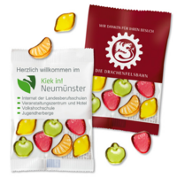 Fruchtgummi-Fruchtsalat in kompostierbarer Werbetüte 10g mit Logo