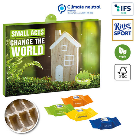 Premium Wand-Adventskalender individuell bedruckt mit Logo und gefüllt mit Ritter Sport Schokowürfeln als optimales Werbemittel