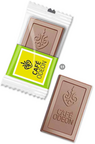 Schokoladen-Täfelchen im Flowpack mit Werbedruck