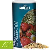 Bio Müsli Erdbeerchen oder Bio Müsli Sauerkirsche mit Werbung