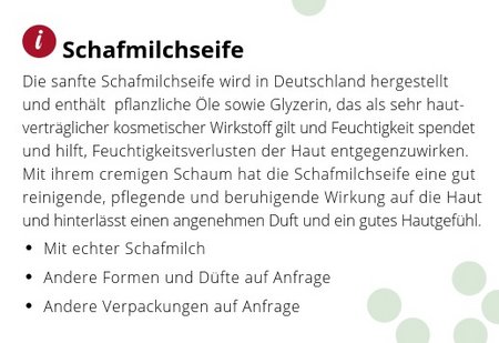 Schafmilch Seife mit Logo Info