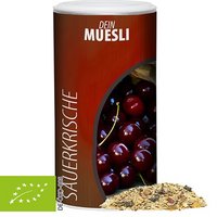 Bio Müsli Sauerkirsche mit Werbung