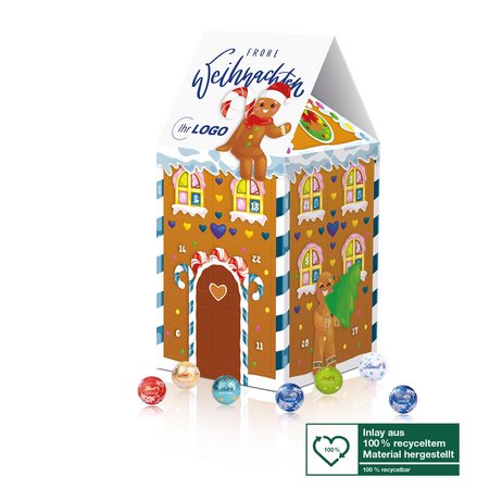 Werbegeschenk Adventskalender-Haus XL Lindt Schokolade mit ihrem Logo