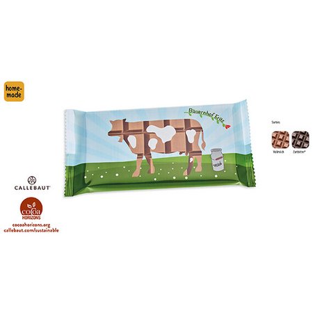 Schokolade 100 g Tafel im Flowpack mit Werbedruck