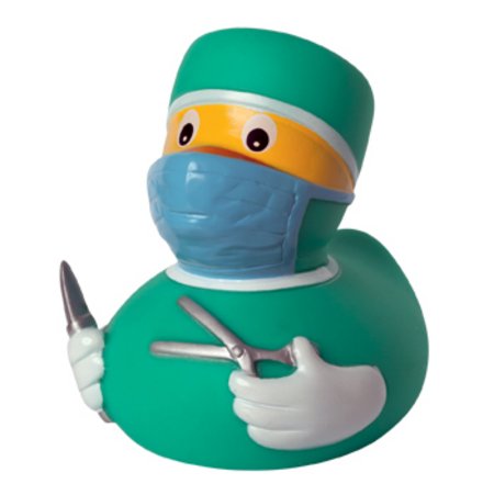 Quietsche-Ente Chirurg mit Werbung oder Logo