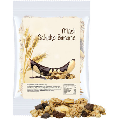 Knusper-Müsli Banane-Schoko mit individueller Werbung