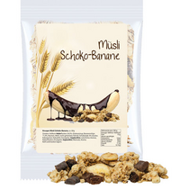Knusper-Müsli Banane-Schoko mit individueller Werbung