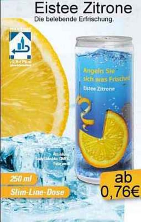 Eistee Zitrone in der Dose mit Werbung mit Logo