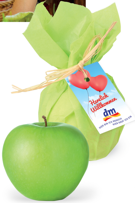 Apfel mit Werbedruck oder Firmenlogo