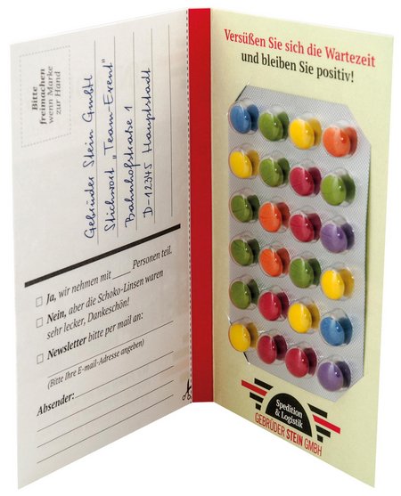 Schokoblister in Cover Card mit eigenem Design als Werbemittel