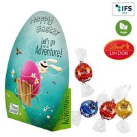 Konturenschachtel Ei mit Lindor Kugeln und Werbung