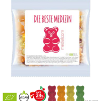 Vegane Bio Gummibärchen im Werbetütchen mit Etikett