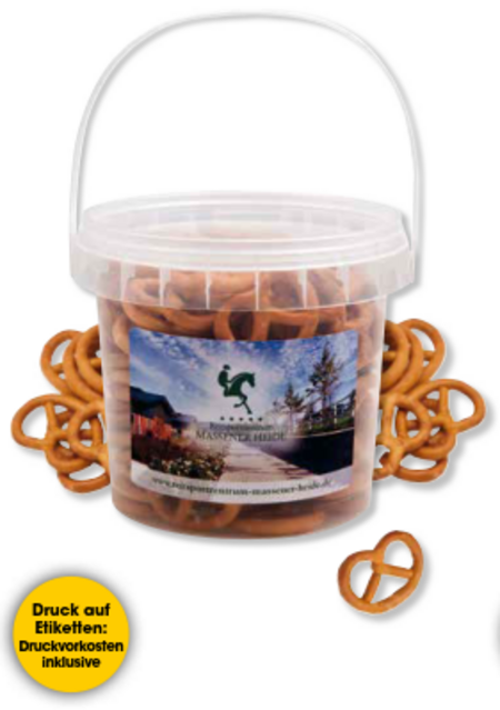 Snack to go Mini-Brezeln mit Firmenlogo oder Werbedruck