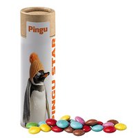 Bunte Schokolinsen ca. 30g Biologisch abbaubare Eco Papprolle mit Werbung