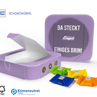 Appbox im Werbedruck mit Ritter Sport Schokowürfeln