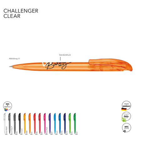Senator Kugelschreiber Challenger Clear mit ihrem Logo bedrucken als Werbemittel