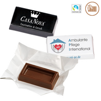 Werbe-Schokoladentäfelchen 4,6g  im weißen Kuvert Edelvollmilch 41% mit Logo 