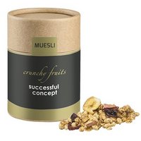 Müsli Knusper Früchte mit Werbung