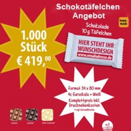 Schokotäfelchen 10g mit eigenem Logo Sonderpreis