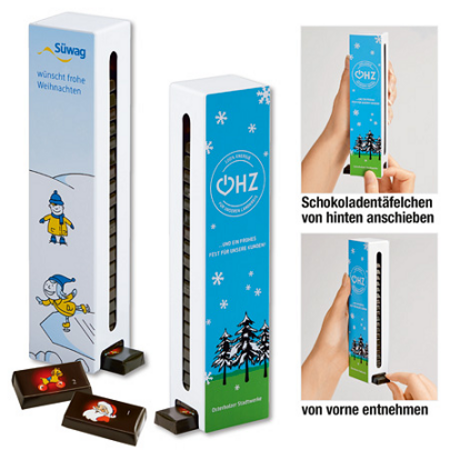 Schokoladen-Spender Adventskalender mit Firmenlogo oder Werbedruck