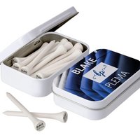 Blechdose mit 20 Golf Tees 70 mm mit individueller Werbung oder Logo