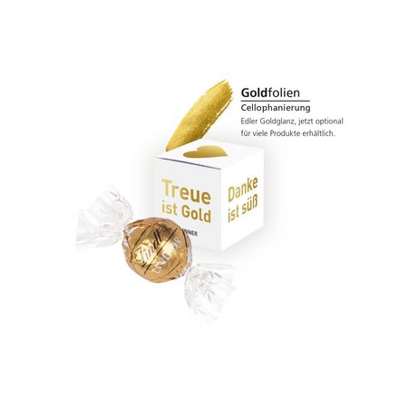 Gold Werbewürfel mit Lindt Pralinés und Ihrem Logo