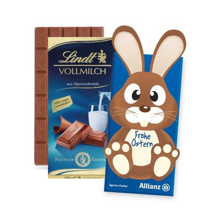 Lindt Schokoladentafel Osterhase bedrucken als Werbgeschenk