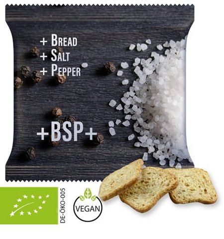 Bio Brot Chips Salz und Pfeffer 20g mit Werbung