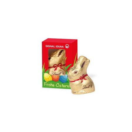 Werbekartonage mit Goldhase von Lindt, 10 g mit Werbedruck